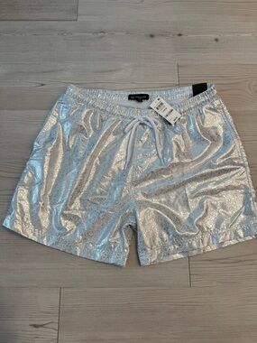 INC International Concepts Silver Metallic Men's Swim Trunks